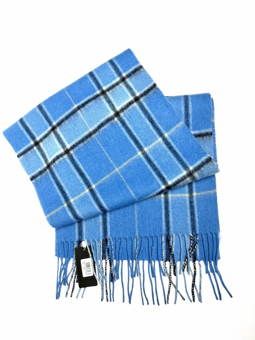NWT Shepherds Land Lambswool Blue Tartan Plaid Fringe Scarf Women's Men's